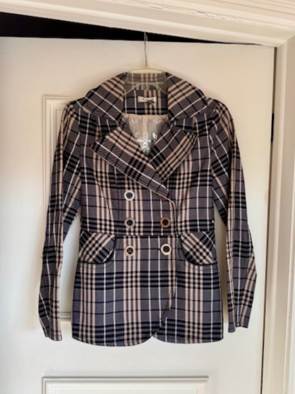 Double-breasted plaid jacket